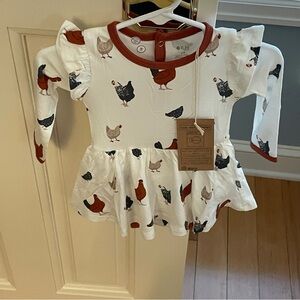 NWT Kyte BABY Chick Chicken Print Long Sleeve Twirl Skirted Bodysuit Size 3-6M